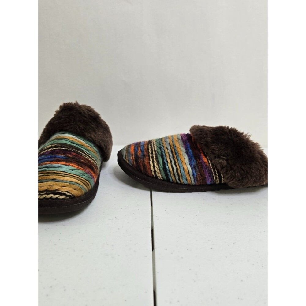 Lamo Women's Juarez Scuff Large Slippers Flats 7.5 8.5 Rainbow Brown Faux Fur